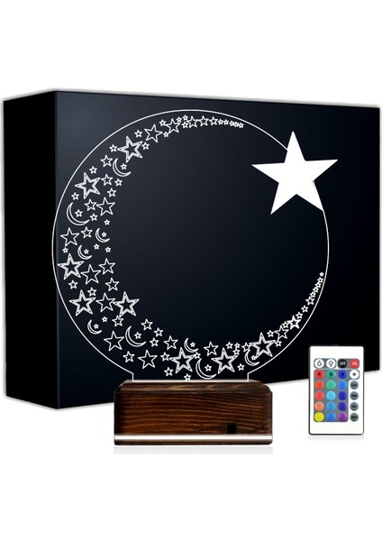 Kirppi 3D Lamba Ay Yıldız Türk Bayrağı V2 Masa Gece Lambası