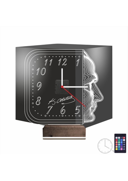 Kirppi 3D Saat Lamba Atatürk Imza Silüet Masa Gece Lambası