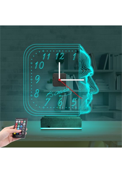 Kirppi 3D Saat Lamba Atatürk Imza Silüet Masa Gece Lambası modelleri