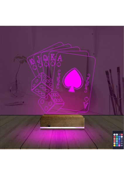 Kirppi 3D Lamba Iskambil Kağıdı Zar Masa Gece Lambası