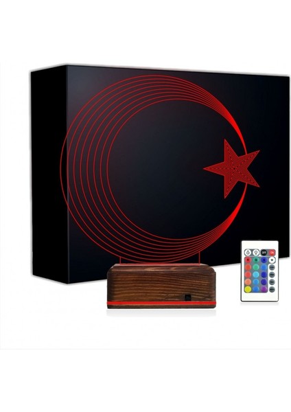 Kirppi 3D Lamba Ay Yıldız Türk Bayrağı Masa Gece Lambası