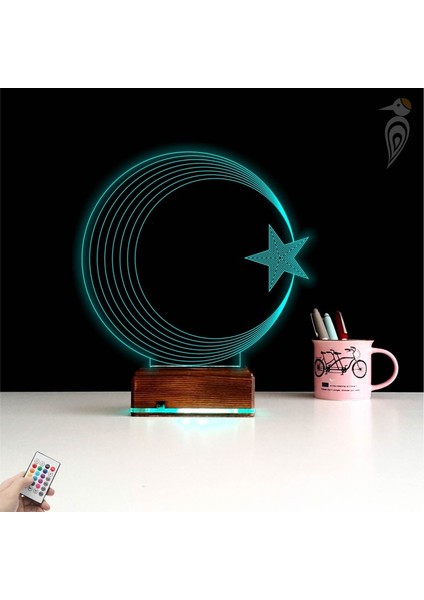 Kirppi 3D Lamba Ay Yıldız Türk Bayrağı Masa Gece Lambası
