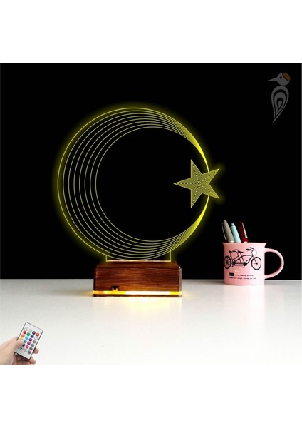 Kirppi 3D Lamba Ay Yıldız Türk Bayrağı Masa Gece Lambası
