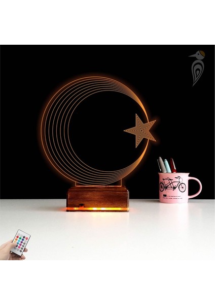 Kirppi 3D Lamba Ay Yıldız Türk Bayrağı Masa Gece Lambası