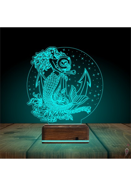 Kirppi 3D Lamba Deniz Kızı Mermaid Çapa Masa Gece Lambası