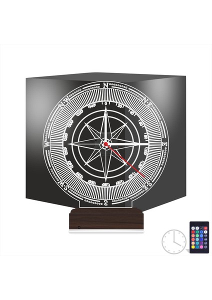 Kirppi 3D Saat Lamba Pusula Gezgin Tasarım Masa Gece Lambası