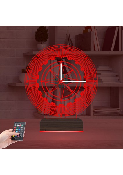 Kirppi 3D Saat Lamba Pusula Gezgin Tasarım Masa Gece Lambası