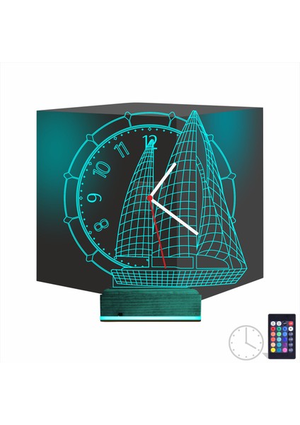 Kirppi 3D Saat Lamba Gemi Kaptan Denizci Masa Gece Lambası