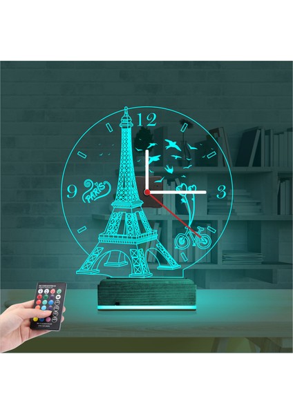 Kirppi 3D Saat Lamba Eyfel Kulesi Masa Gece Lambası modelleri
