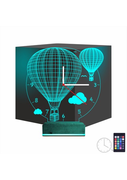 Kirppi 3D Saat Lamba Balon Bulut Tasarım Masa Gece Lambası
