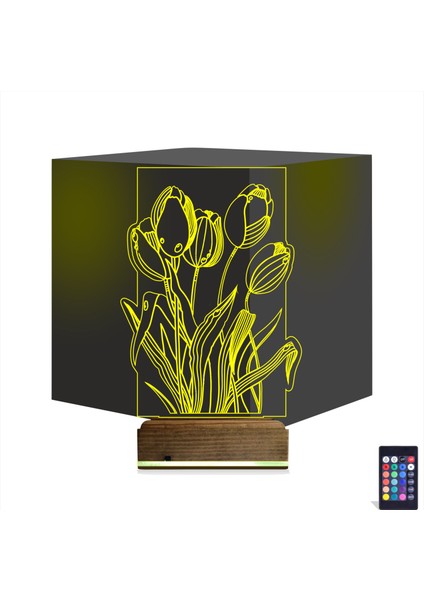 Kirppi 3D Lamba Lale Çiçek Masa Gece Lambası