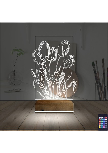 Kirppi 3D Lamba Lale Çiçek Masa Gece Lambası fiyatları