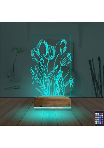 Kirppi 3D Lamba Lale Çiçek Masa Gece Lambası modelleri