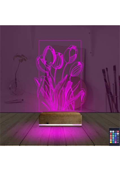 Kirppi 3D Lamba Lale Çiçek Masa Gece Lambası fırsatları