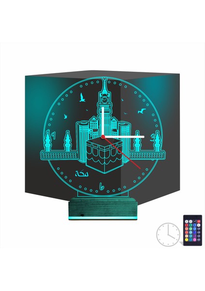 Kirppi 3D Saat Lamba Mekke Kabe Cami Masa Gece Lambası