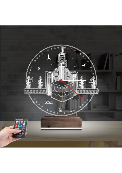 Kirppi 3D Saat Lamba Mekke Kabe Cami Masa Gece Lambası fiyatları
