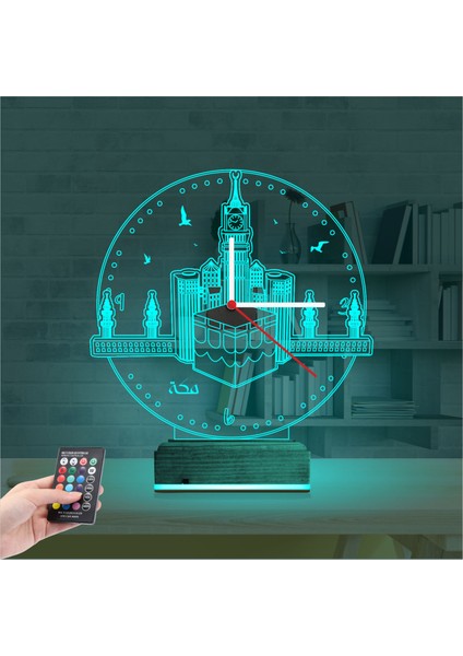 Kirppi 3D Saat Lamba Mekke Kabe Cami Masa Gece Lambası modelleri