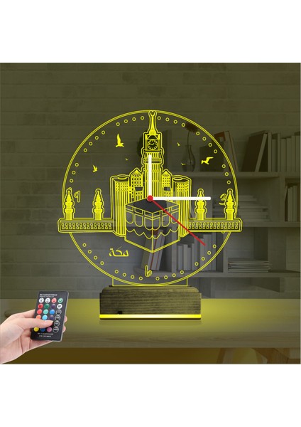 Kirppi 3D Saat Lamba Mekke Kabe Cami Masa Gece Lambası indirimleri
