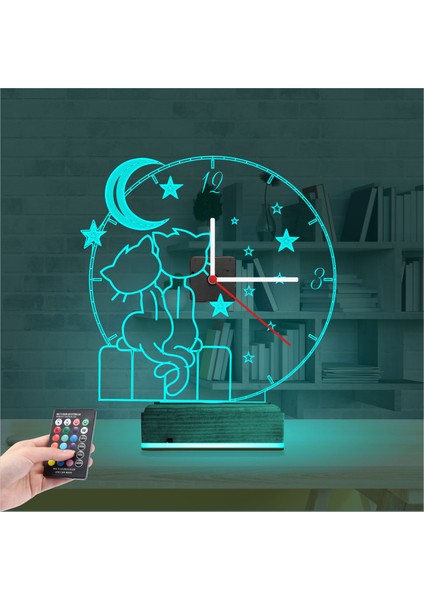 Kirppi 3D Saat Lamba Kedi Tasarım Çocuk Odası Masa Gece Lambası modelleri