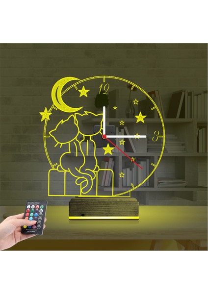 Kirppi 3D Saat Lamba Kedi Tasarım Çocuk Odası Masa Gece Lambası indirimleri