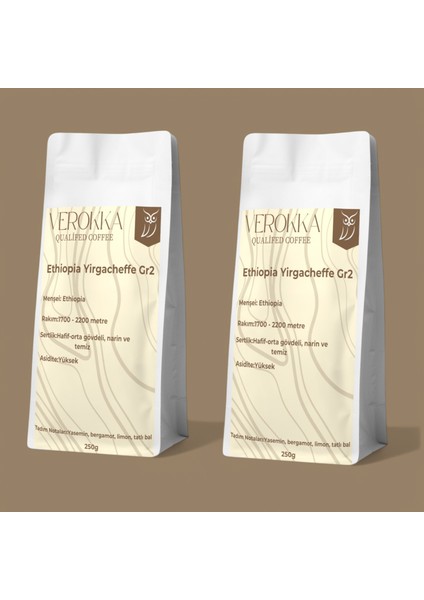 Verokka Ethiopia Yirgacheffe Gr2 – Filtre Kahve (2 x 250G) | Çiçeksi ve Zarif Lezzet