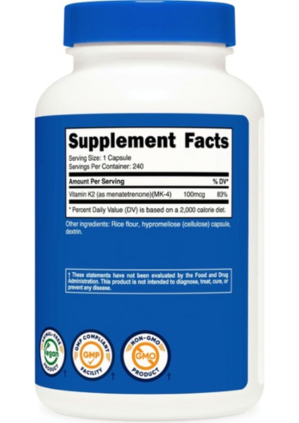 Vitamin K2 (Mk4) 240 Capsules (100MCG).ABD Menşei