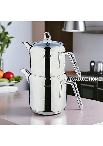 Silindir Büyük Boy Çelik Çaydanlık Silver Elmas Kulp ( 1,5 L - 3 L )