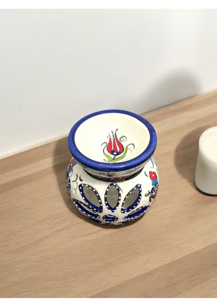 El Yapımı Kütahya Çinisi Beyaz Çini Buhurdanlık