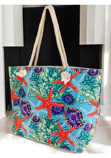 Yeni Sezon Eknik Desen Plaj Çantası Fermuarlı Seyahat Piknik Çantası