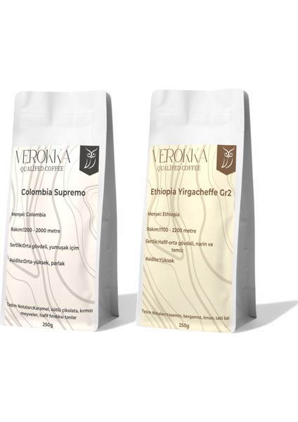 Verokka Colombia & Ethiopia Gr2 2’li Paket – Filtre Kahve (2 x 250G)