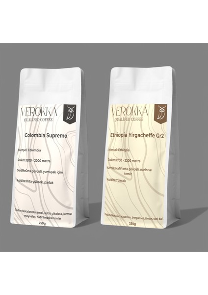 Verokka Colombia & Ethiopia Gr2 2’li Paket – Filtre Kahve (2 x 250G)