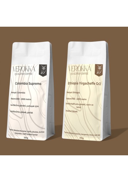 Verokka Colombia & Ethiopia Gr2 2’li Paket – Filtre Kahve (2 x 250G)