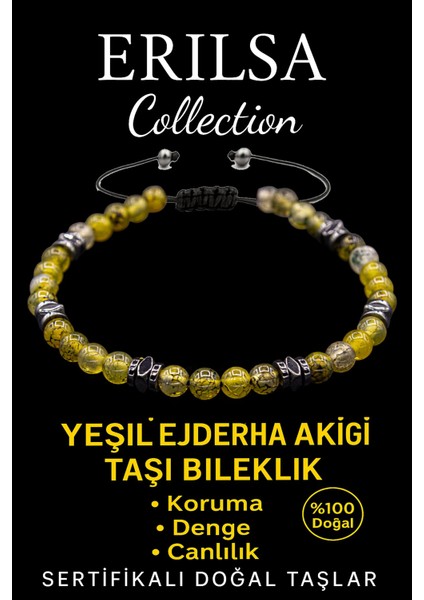 Sertifikalı Terahertz ve Yeşil Ejderha Akik Taşı Bileklik – Ince Model Topraklama ve Dengeama ve Denge