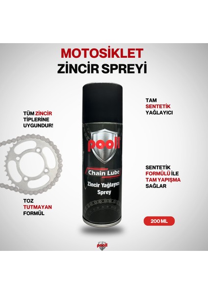 Bisiklet Motosiklet Sıvı Gres Zincir Yağlayıcı Sprey 200 ml Tam Sentetik Zincir Yağlayıcı Sprey (Üretim Tarihi 2024)