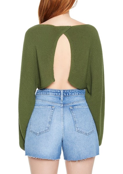 F21 Sırt Dekolteli Crop Triko Kazak