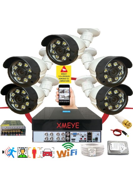 5 Li Araç Insan Yüz Tanımalı Hareket Algılayan 5 Mp Lens 8 Warm LED Gece Renkli Kamera Seti 2308W