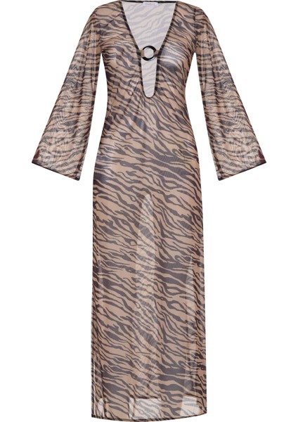 Çok Renkli Desenli Tül Elbise