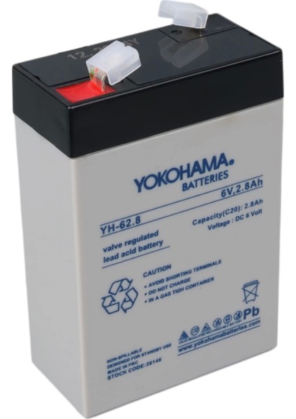 Yokohama Yh-62.8 6 Volt - 2.8 Amper Dik Akü (66 x 33 x 97 Mm) (4887)