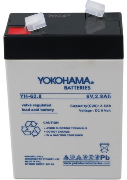 Yokohama Yh-62.8 6 Volt - 2.8 Amper Dik Akü (66 x 33 x 97 Mm) (4887)