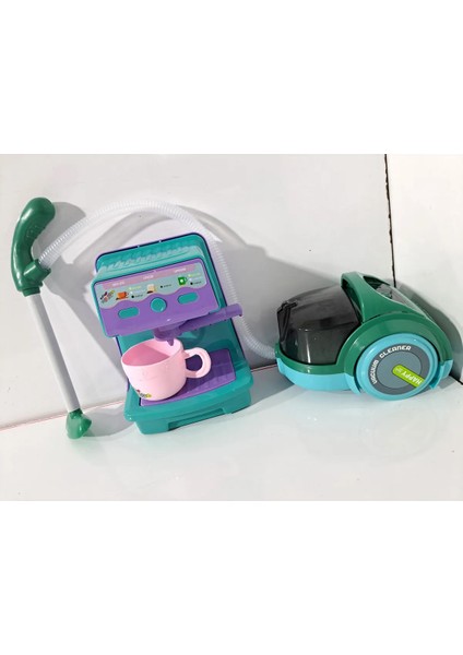 Oyuncak Evcilik Mutfak Seti Elektrik Süpürge Camlı ve Kahve Makinası 2 Li Set 40 x 45 cm Manueldir