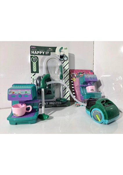 Oyuncak Evcilik Mutfak Seti Elektrik Süpürge Camlı ve Kahve Makinası 2 Li Set 40 x 45 cm Manueldir