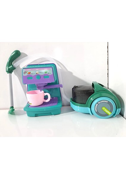 Oyuncak Evcilik Mutfak Seti Elektrik Süpürge Camlı ve Kahve Makinası 2 Li Set 40 x 45 cm Manueldir