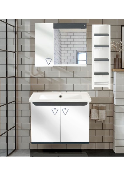 Yıldız 80 cm Komple Mdf Banyo Dolabı, Seramik Lavabolu, Raflı Banyo Dolabı Seti Hazır Kurulu