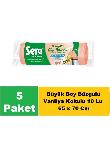 Çöp Torbası Büzgülü Vanilya Kokulu Büyük Boy 10 Lu 65 x 70 cm x 5 Paket