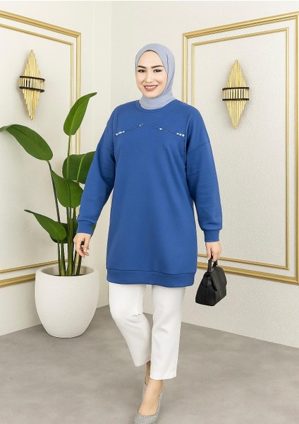 Kadın Inci Detaylı Uzun Sweatshirt Tunik