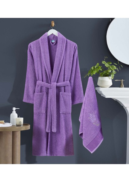 Bornoz - Nakışlı Havlu Seti Cora Lavanta L/XL+45X85CM modelleri