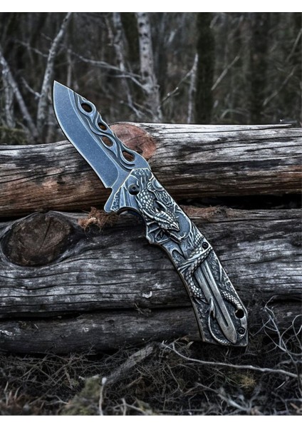 Ejder Kabartma Figürlü Otantik Paslanmaz Çelik Çakı