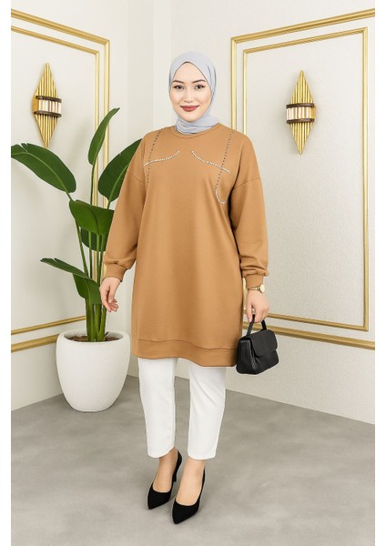 Kadın Inci Detaylı Uzun Sweatshirt Tunik