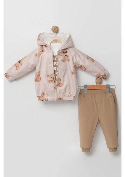 Ayı Baskılı Yağmurluklu Erkek Bebek 3’lü Set – Konforlu Pamuk (9-24 Ay)