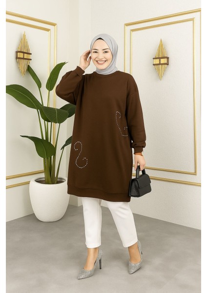 Kadın Inci Detaylı Uzun Sweatshirt Tunik